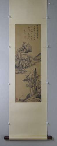 AN INK HAND PAINTING SCROLL; DONG, QICHANG (1555-1635)