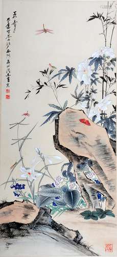 AN INK HAND PAINTING; ZHANG, DAQIAN (1899-1983) AND YU, FEIAN (1889-1959)