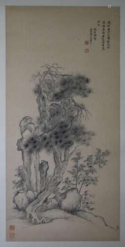AN INK HAND PAINTING; YUN, SHOUPING (1633-1690)