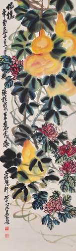 AN INK HAND PAINTING SCROLL; WU, CHANGSHUO (1844-1927)