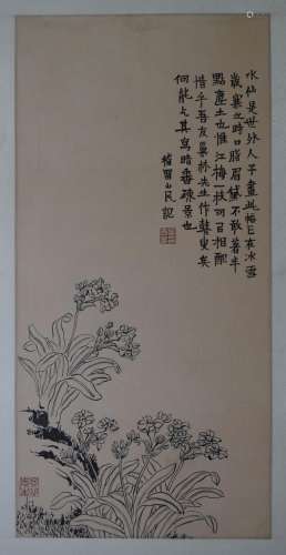 AN INK HAND PAINTING; JIN, NONG (1687-1763)