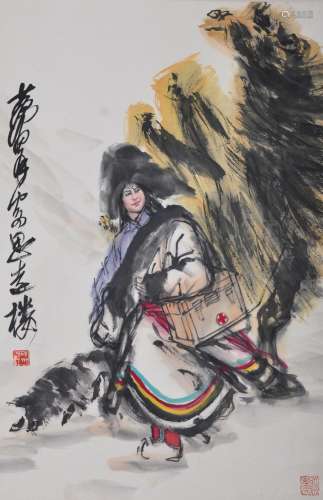 AN INK HAND PAINTING SCROLL; HUANG, ZHOU (1925-1997)