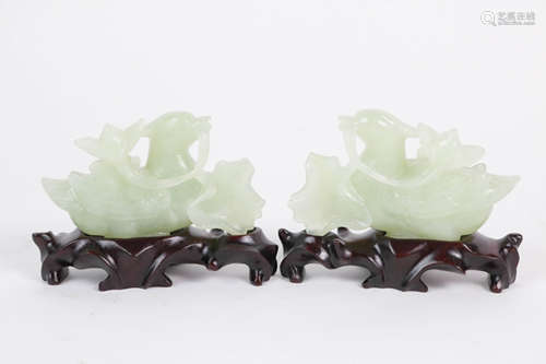 Pair of Chinese Carved Goose Jade Pieces