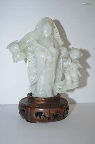 Chinese Carved Jadeite Statue Of Kwan-yin.