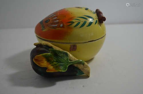 Pair Of 19 C. Chinese Porcelain Fruit Cover Box