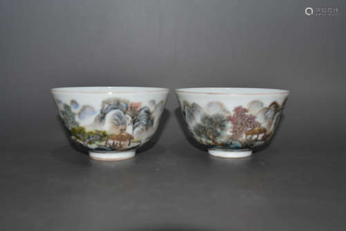 Pair of Chinese Famille Rose Bowls