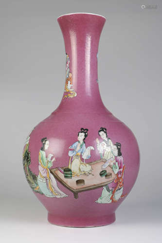 Chinese Republic Purple Glazed Porcelain w/ Ladies