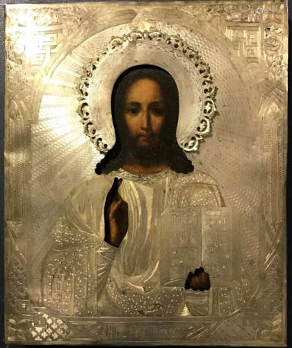 19c 84 Silver Russian icon of Christ Nikolay Zver