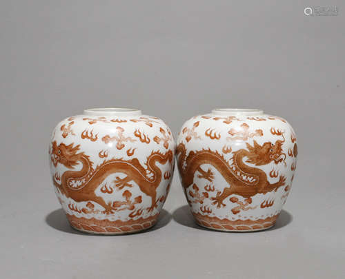 Pair Of Chinese Red Porcelain Jar