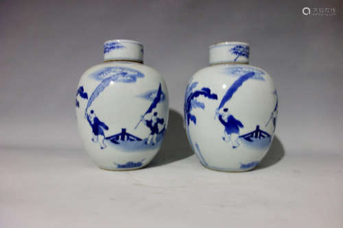 Pair Of  Chinese Blue And White Porcelain Jar