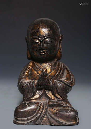 Chinese Bronze gilt Buddha Lohan Seated Staue