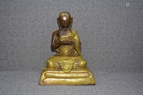 17-18th C Chinese Partially Gilt Bronze Buddha