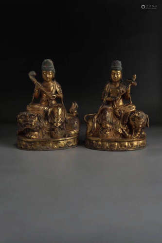 Pair Of Chinese Gilt Bronze Buddhas