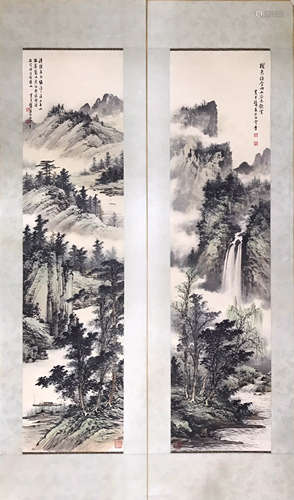 Set Of 4 Chinese Ink/Color Scroll Painting, Signed