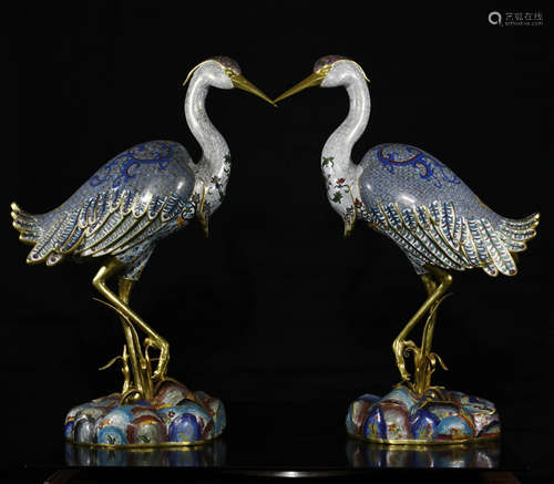 Pair Of Chinese Enamel Crane Bird