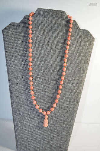 Chinese 14 K Gold Red Coral Necklace