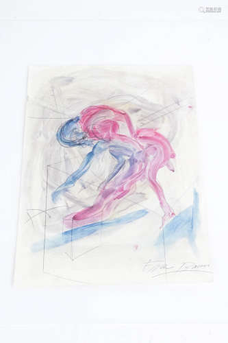 Ink and Oil Paintin, Signed Francis Bacon