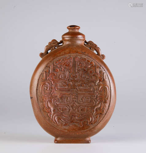 Chinese Bamboo Wine Bottle w/ Good Carvings