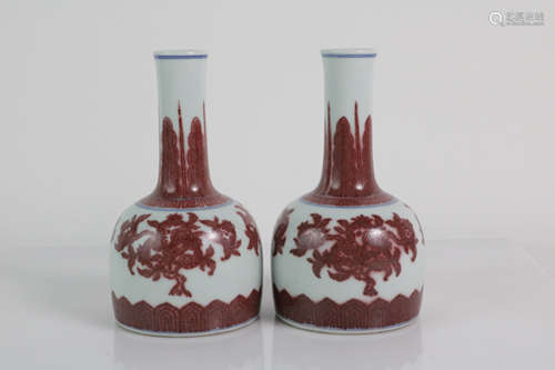 Pair of Chinese Copper Red Porcelain Vases