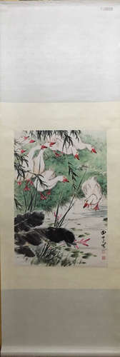 Chinese Ink/Color Scroll Painting,Signed