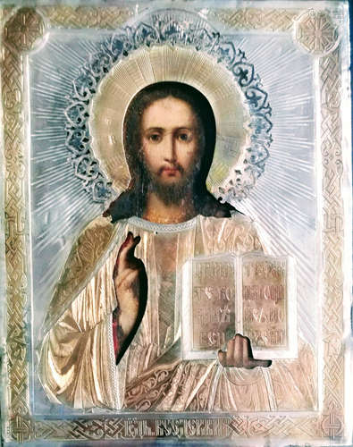 84 Silver Gold plated Russian icon of Christ