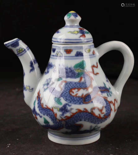 Chinese Blue/White Famille Verte Porcelain Tea Pot