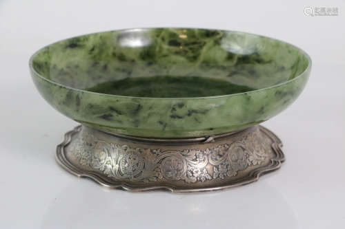 Antique Russian Silver and Spinach Jade Clish