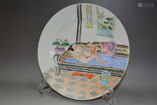 Rare Chinese Erotic Famille Rose Plate