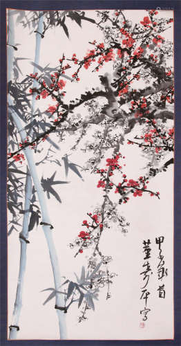 CHINESE SCROLL PAINTING OF BAMBOO AND FLOWER