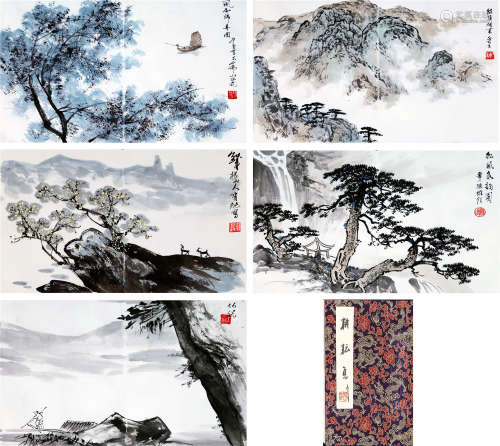 FIVE PAGES OF CHINESE ALBUM PAINTING OF MOUNTAIN VIEWS