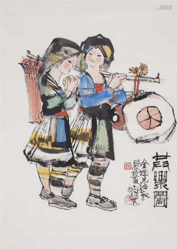 CHINESE SCROLL PAINTING OF GIRLS