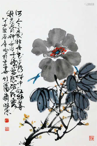 CHINESE SCROLL PAINTING OF PEONY FLOWER