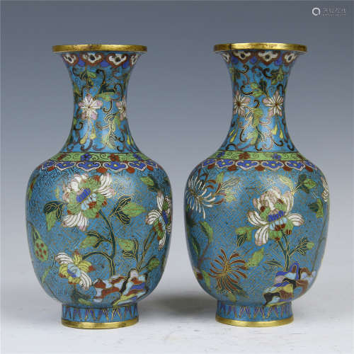 PAIR OF CHINESE CLOISONNE FLOWER VASES REPUBLIC PERIODE