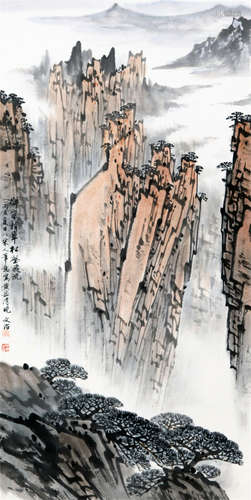 CHINESE SCROLL PAINTING OF MOUNTAIN VIEWS WITH PUBLICATION