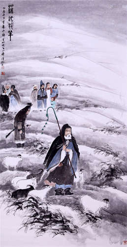 CHINESE SCROLL PAINTING OF FIGURES IN SNOW