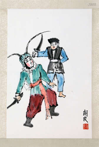 CHINESE SCROLL PAINTING OF OPEARA FIGURES