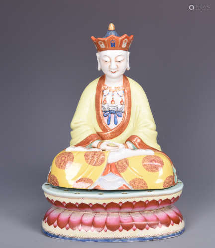 Chinese Qianlong style famille rose porcelain buddha.