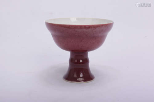 Chinese red glaze porcelain stem cup, Yongzheng mark.