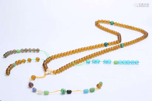 Chinese amber court necklace, 108 beads.