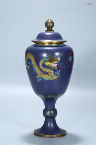 Chinese cloisonne vase with dragon decoration.