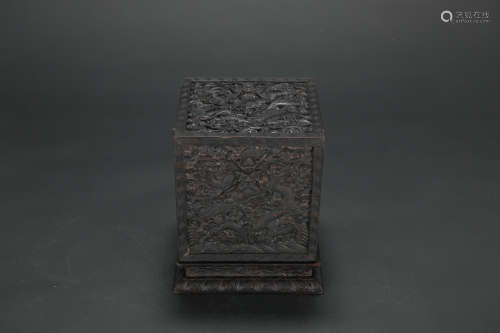 Chinese Zitan box with dragon decoration.