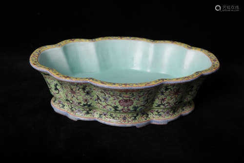 Chinese famille rose porcelain bulb dish, Qianlong mark.