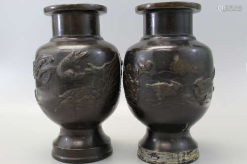 Two Japanese bronze vases.