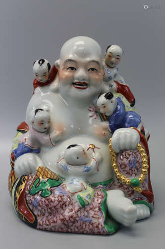 Chinese famille rose porcelain statue of laughing Buddha.