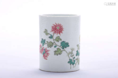 Chinese famille rose porcelain brush pot, Qianlong mark.