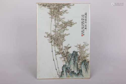 Chinese famille rose porcelain panel, attributed to Xu Zhong Nan, Republic Period.