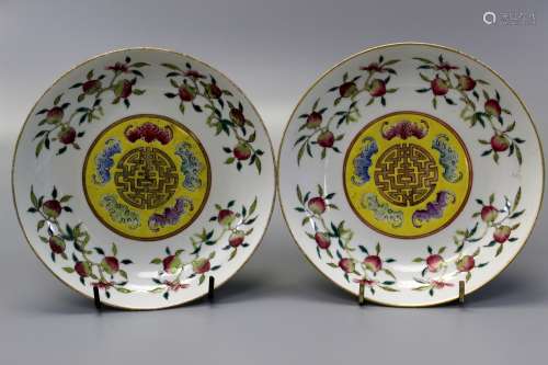 Pair Chinese famille rose porcelain plates, Guangxu