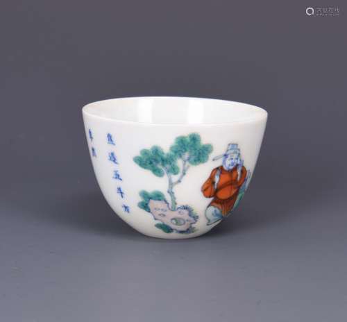 Chinese Doucai porcelain cup, Kangxi mark.