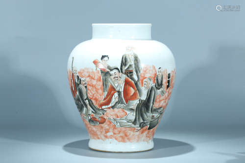 Chinese iron red and grisaille porcelain jar, Xianfeng mark.