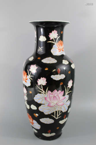 Chinese black glaze porcelain tall vase.